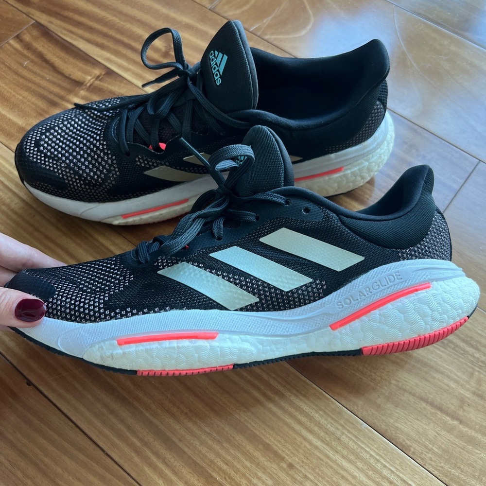 Adidas Women's Solar Glide Athletic Shoes - Black and White with Red Accents